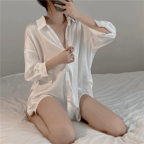[이벤트룩] 여리여리 루즈핏 실크 하의실종 셔츠 (1color)