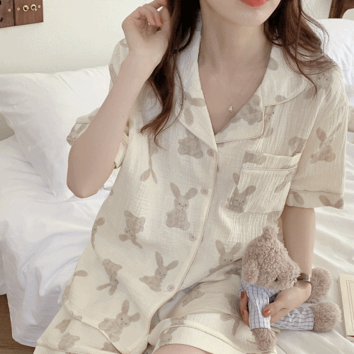 래빗 토끼 여름 반팔 잠옷 세트 (1color)