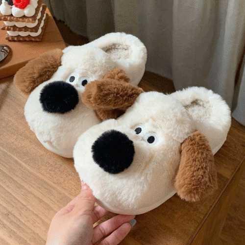 [층간소음 방지] 그로밋 강아지 겨울 털 실내화 홈 슬리퍼 (2color)