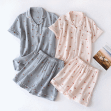 수채화 미니 사과 순면 요루면 여름 반팔 잠옷 세트 (3color)